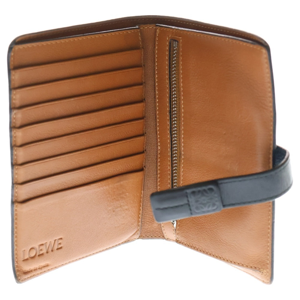 LOEWE(ロエベ) バーティカル コンパクトウォレット 二つ折り財布 ネイビー×ブラック レザー シルバー金具 レディース