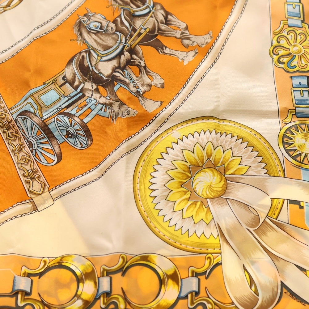 HERMES(エルメス) カレ90 CHEVAUX DE TRAIT シルクスカーフ オレンジ レディース