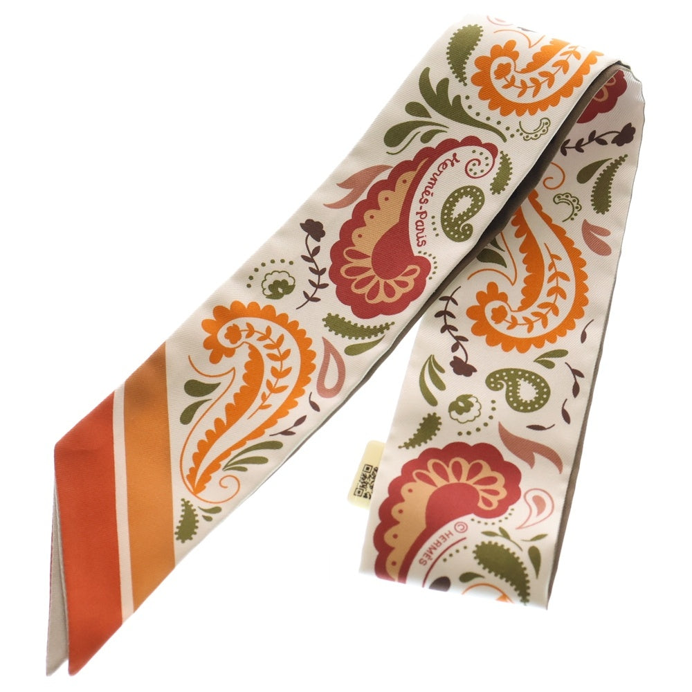 HERMES(エルメス) ツイリー GUEPARDS BANDANA ブラン×オランジュキュイ シルク レディース