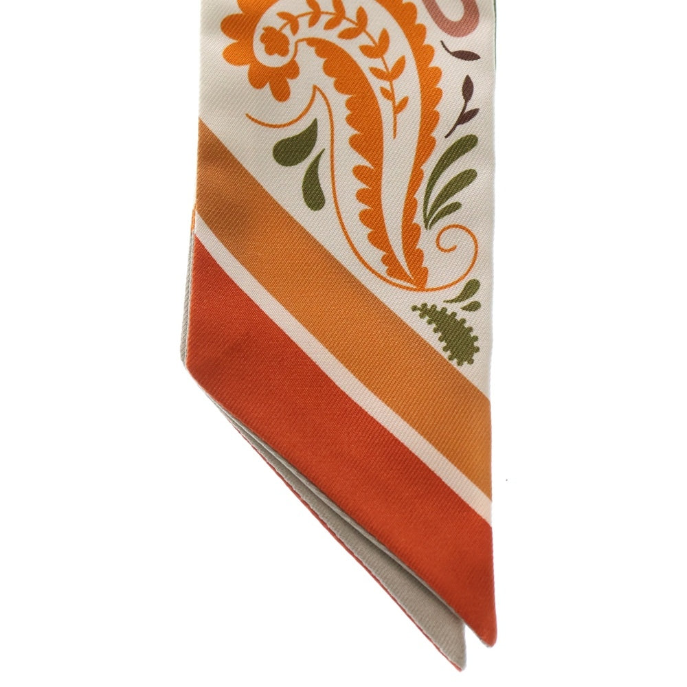 HERMES(エルメス) ツイリー GUEPARDS BANDANA ブラン×オランジュキュイ シルク レディース