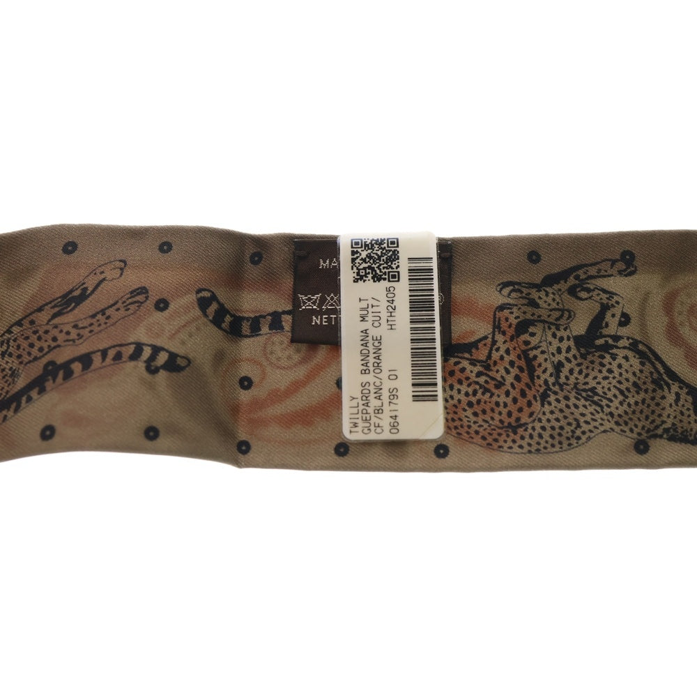 HERMES(エルメス) ツイリー GUEPARDS BANDANA ブラン×オランジュキュイ シルク レディース