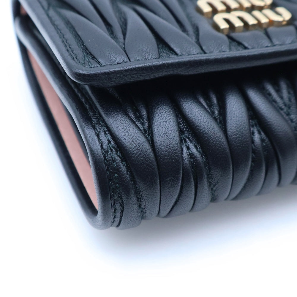 miumiu(ミュウミュウ) マテラッセ 三つ折り財布 コンパクトウォレット コインケース ブラック レザー 5MH033 ゴールド金具 レディース