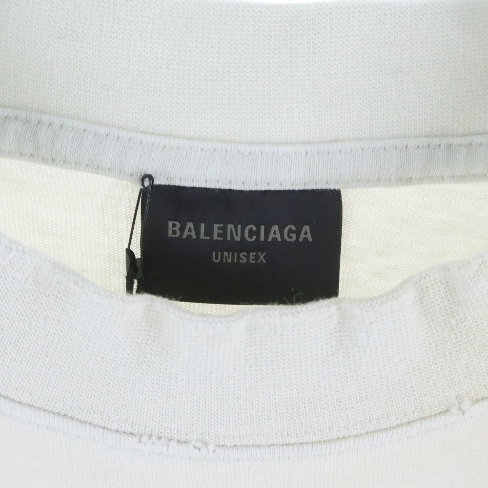 BALENCIAGA(バレンシアガ) 23SS SKATER OVERSIZED クラッシュダスト加工 スケーターワッペンロゴ半袖カットソー Tシャツ ホワイト 739028 TOVN2