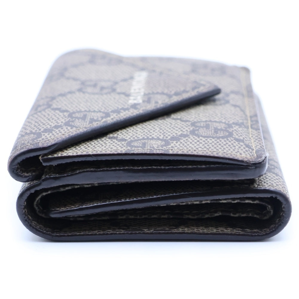 GUCCI (グッチ) ×BALENCIAGA バレンシアガ ザ ハッカー プロジェクト ペーパーミニ 三つ折り財布 ブラウン PVC×レザー 681704