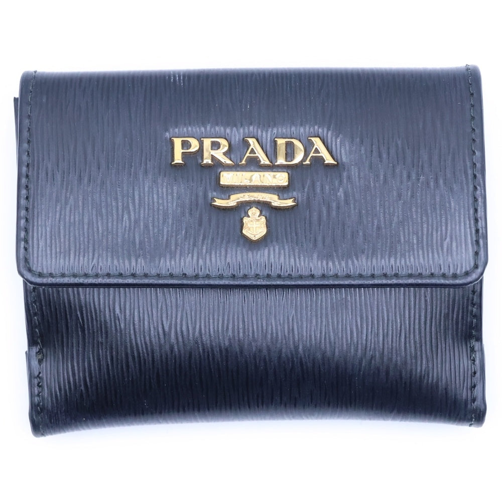 PRADA(プラダ) サフィアーノ 三つ折り財布 コンパクトウォレット コインケース ブラック レザー 1MH350 ゴールド金具 レディース