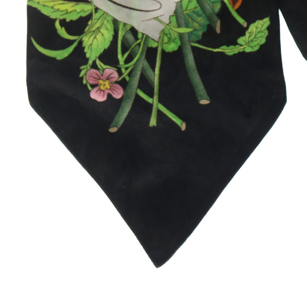 GUCCI(グッチ) スカーフ フローラ プリント ネックボウ シルクスカーフ ブラック 733434