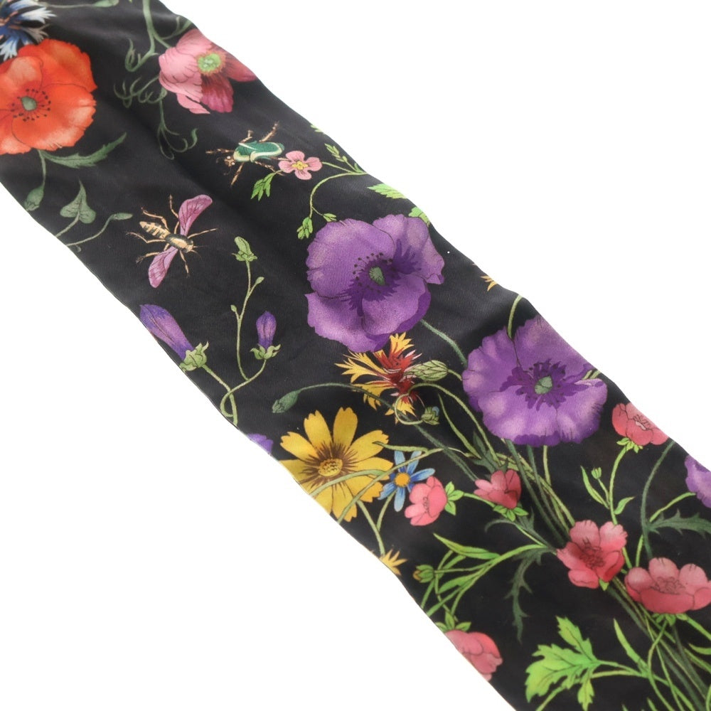 GUCCI(グッチ) スカーフ フローラ プリント ネックボウ シルクスカーフ ブラック 733434