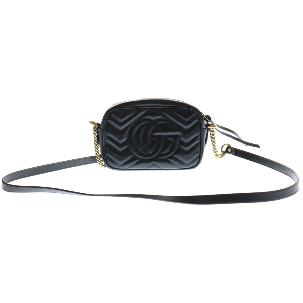 GUCCI(グッチ) GGマーモント ショルダーバッグ チェーンバッグ ミニバッグ ブラック レザー 448065 ゴールド金具 レディース