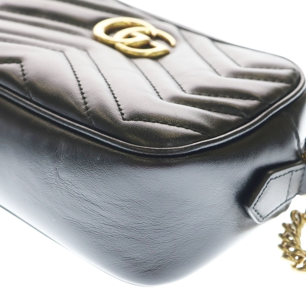 GUCCI(グッチ) GGマーモント ショルダーバッグ チェーンバッグ ミニバッグ ブラック レザー 448065 ゴールド金具 レディース