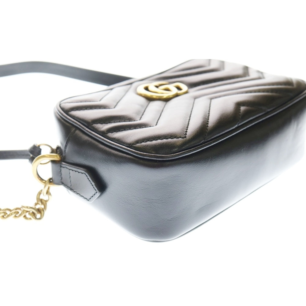 GUCCI(グッチ) GGマーモント ショルダーバッグ チェーンバッグ ミニバッグ ブラック レザー 448065 ゴールド金具 レディース