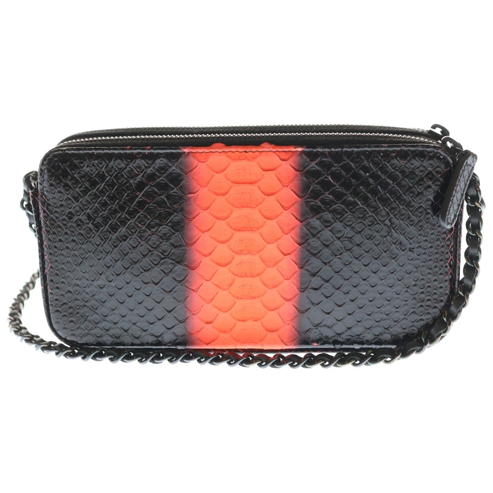 CHANEL(シャネル) ココマーク パイソンレザー チェーンウォレット ショルダーバッグ ブラック/オレンジ 24番台 レディース