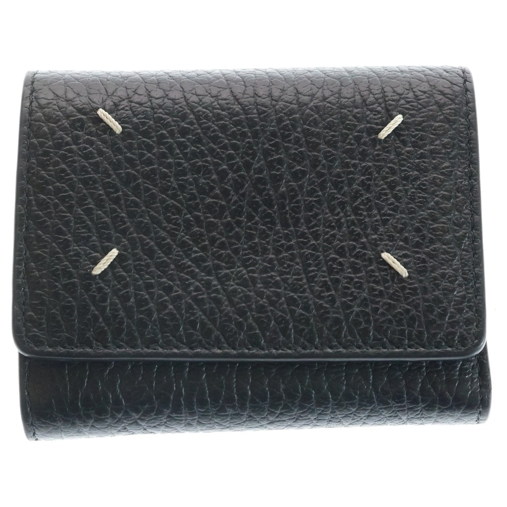 MM6 Maison Margiela(エムエムシックスメゾンマルジェラ) 三つ折り財布 コンパクトウォレット コインケース ブラック レザー SA3UI0010 シルバー金具 レディース