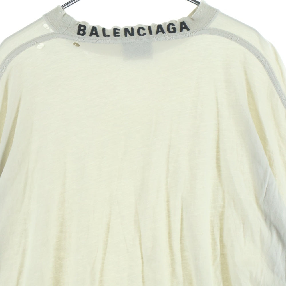 BALENCIAGA(バレンシアガ) クラッシュ加工 ネックロゴ 長袖Tシャツ カットソー 739783 TOVF4 ベージュ