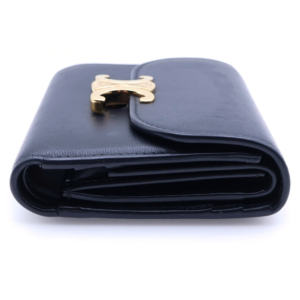 CELINE(セリーヌ) トリオンフ スモールフラップウォレット 三つ折り財布 ブラック カーフスキン 10D783DPV.38NO ゴールド金具 レディース