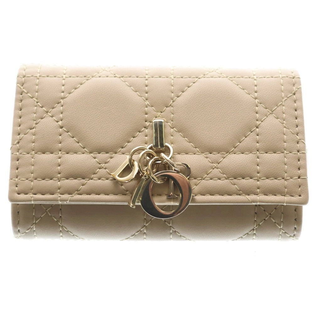 Christian Dior(クリスチャンディオール) カナージュ キーケース キーリング バッグチャーム レザー ベージュ ゴールド金具 レディース