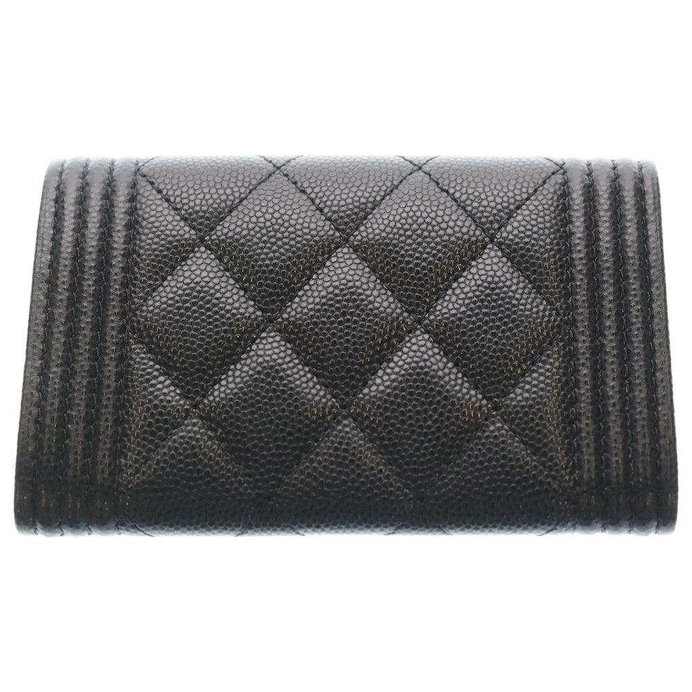 CHANEL(シャネル) ボーイシャネル カードケース コインケース 名刺入れ 小物入れ ブラック キャビアスキン ゴールド金具 レディース