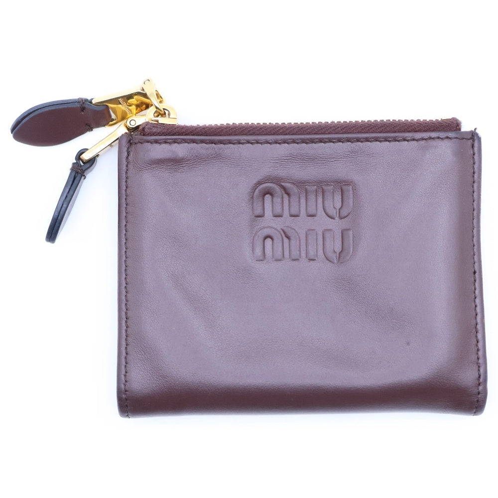 miumiu(ミュウミュウ) 二つ折り財布 コンパクトウォレット コインケース ブラウン ナッパレザー ブライアウッド 5ML024 ゴールド金具 レディース