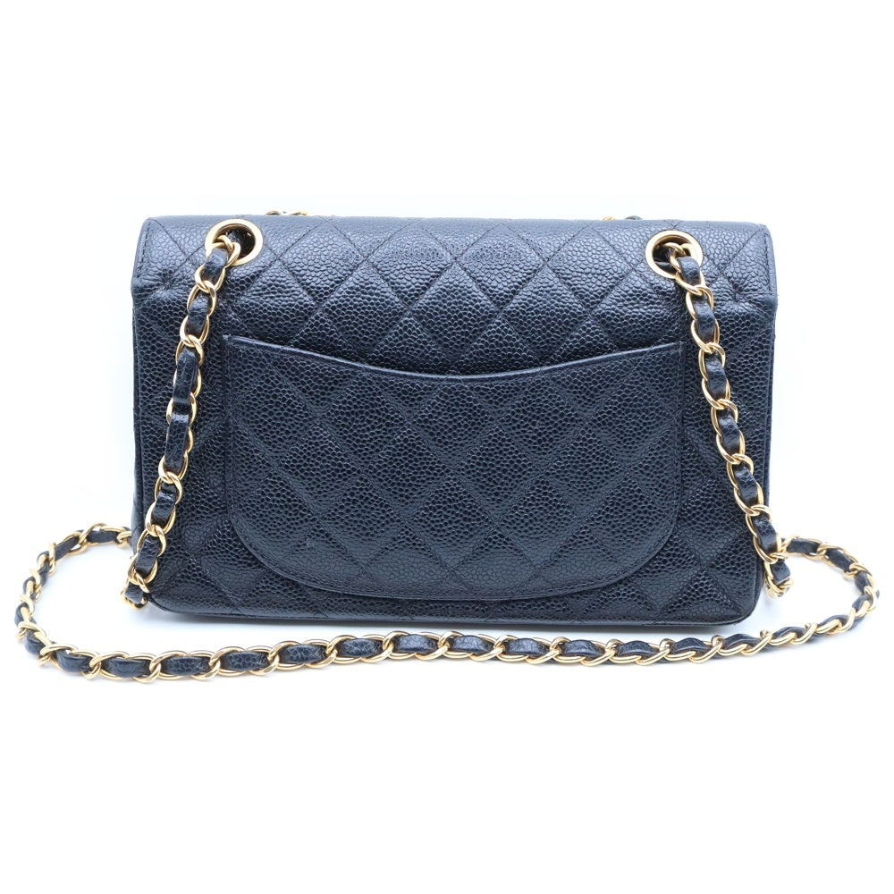 CHANEL(シャネル) マトラッセ23 ダブルフラップ ダブルチェーン ショルダーバッグ ブラック キャビアスキン ゴールド金具 A01113 レディース