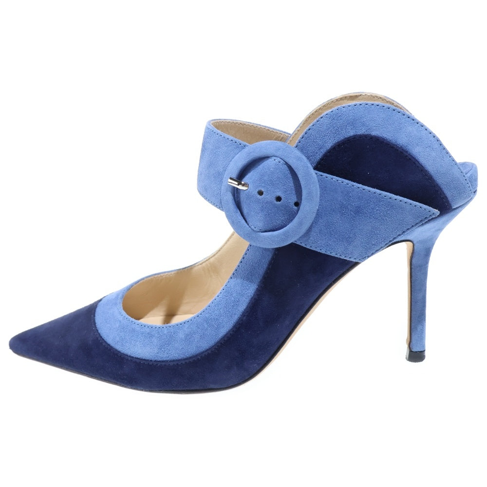 JIMMY CHOO(ジミーチュウ) ベルトデザイン スエードレザー ポインテッドトゥ ヒールパンプス シューズ ネイビー レディース