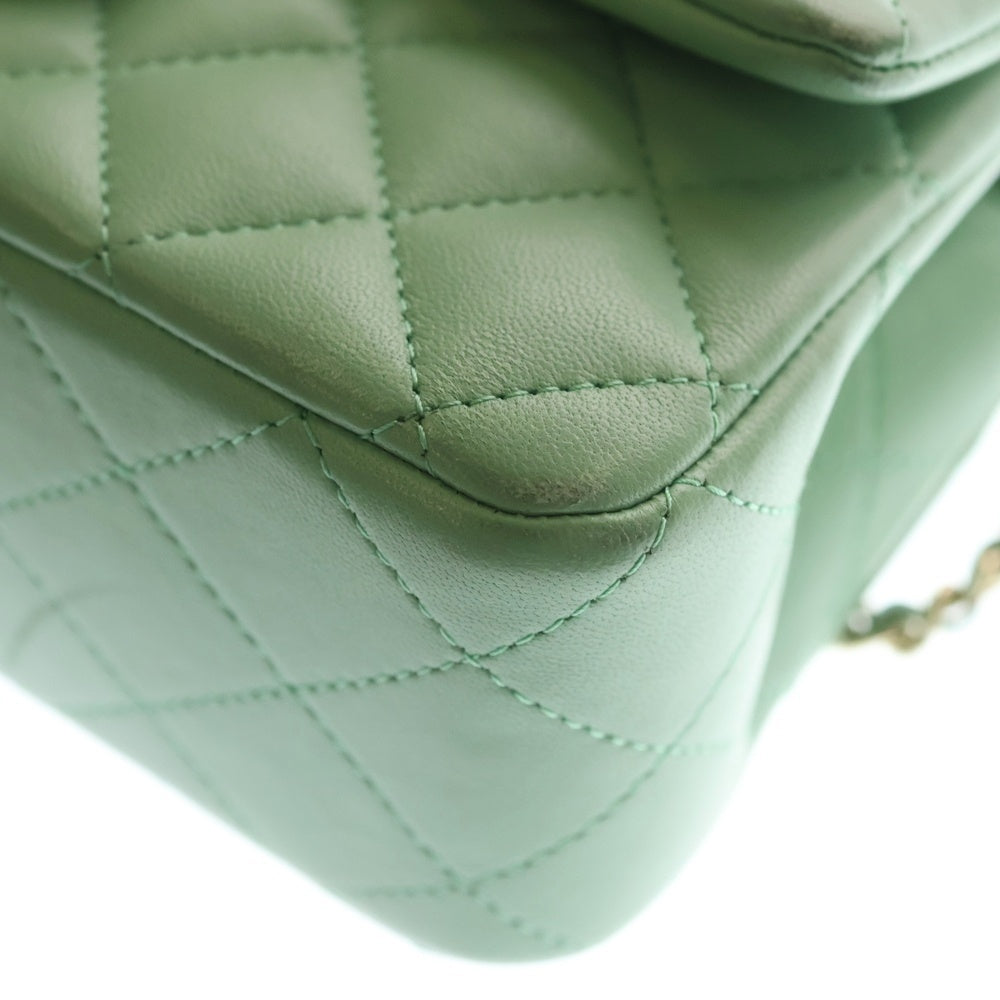 CHANEL(シャネル) マトラッセ トップハンドル ラムスキン レザー チェーンショルダーバッグ ゴールド金具 ライトグリーン プレート レディース
