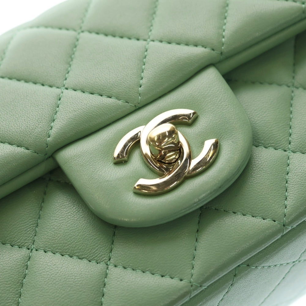 CHANEL(シャネル) マトラッセ トップハンドル ラムスキン レザー チェーンショルダーバッグ ゴールド金具 ライトグリーン プレート レディース