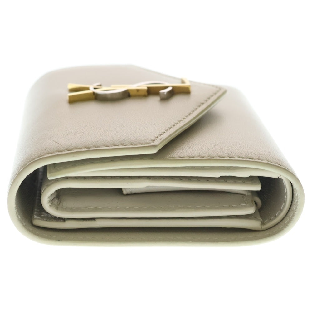 SAINT LAURENT PARIS(サンローランパリ) カサンドラ コンパクトウォレット 三つ折り財布 コインケース アイボリー クリーム ラム 742981 ゴールド金具 レディース