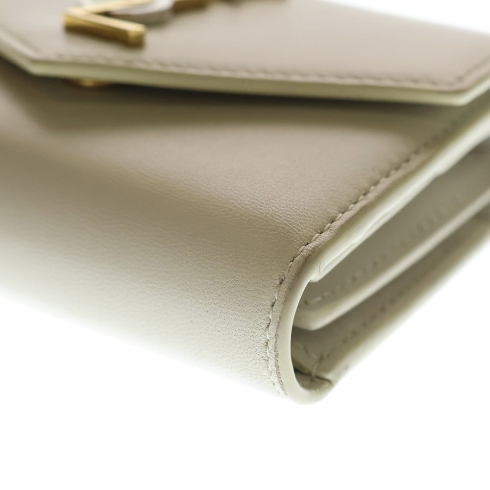 SAINT LAURENT PARIS(サンローランパリ) カサンドラ コンパクトウォレット 三つ折り財布 コインケース アイボリー クリーム ラム 742981 ゴールド金具 レディース