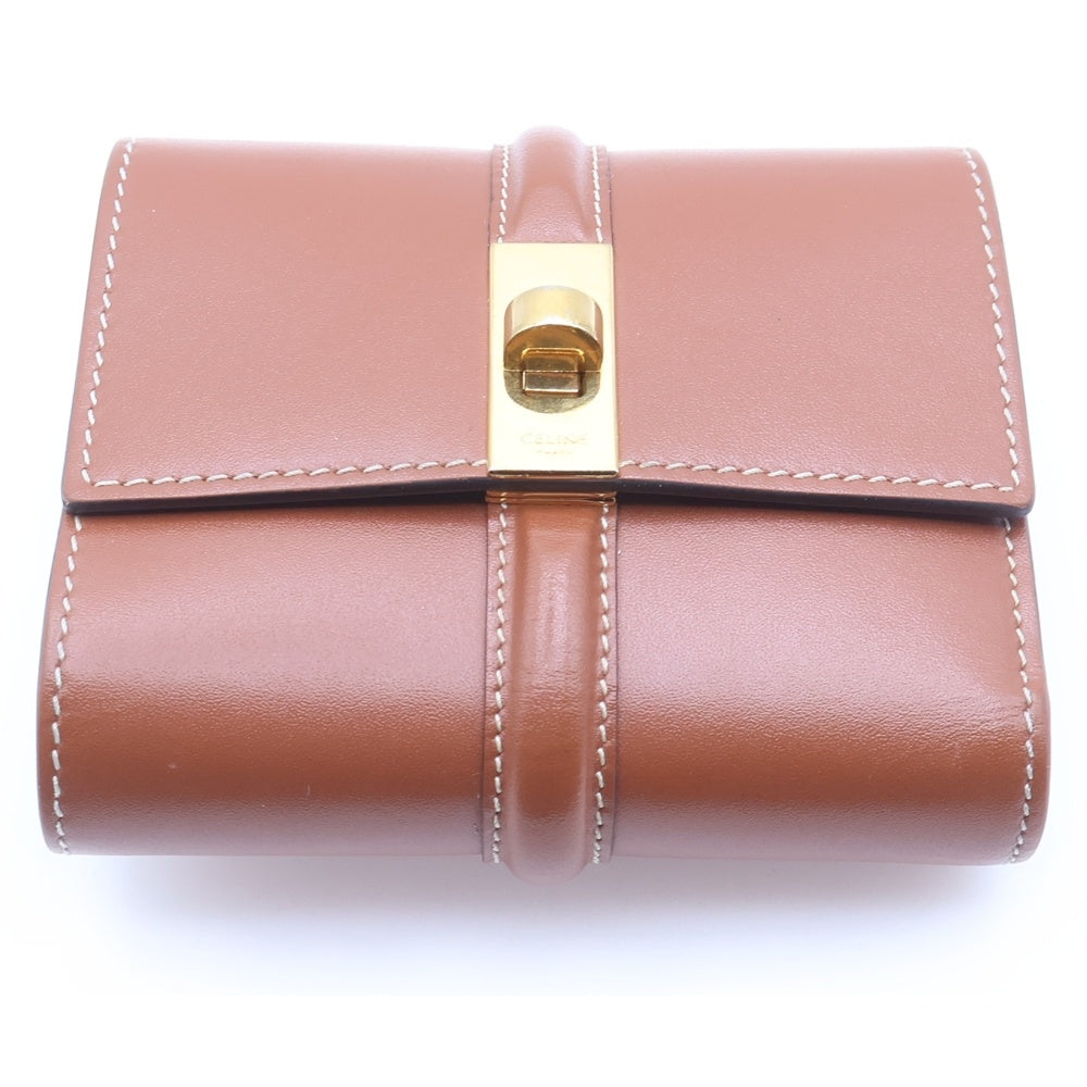 CELINE(セリーヌ) セーズ スモールト トリフォールドウォレット 三つ折り財布 コンパクトウォレット ブラウン キャメル レザー ゴールド金具 レディース