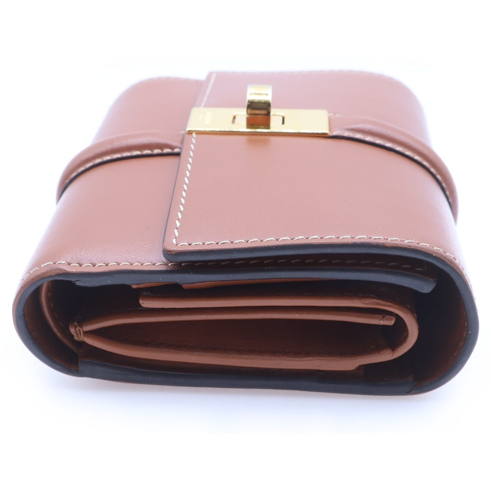 CELINE(セリーヌ) セーズ スモールト トリフォールドウォレット 三つ折り財布 コンパクトウォレット ブラウン キャメル レザー ゴールド金具 レディース