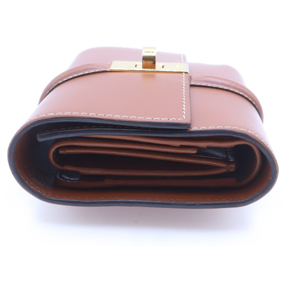 CELINE(セリーヌ) セーズ スモールト トリフォールドウォレット 三つ折り財布 コンパクトウォレット ブラウン キャメル レザー ゴールド金具 レディース