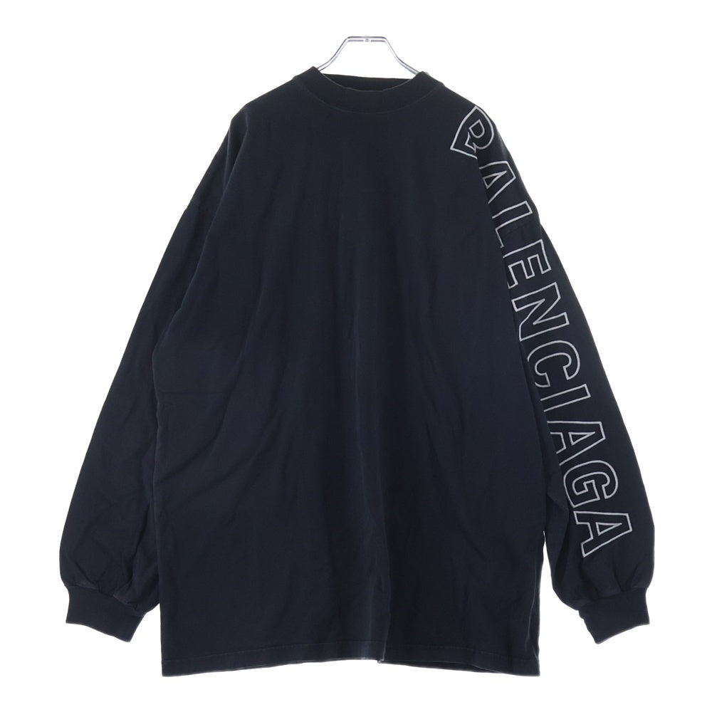 BALENCIAGA(バレンシアガ) ユーズド加工 アームロゴ刺繍 ロングスリーブ 長袖Tシャツ カットソー ブラック 739027