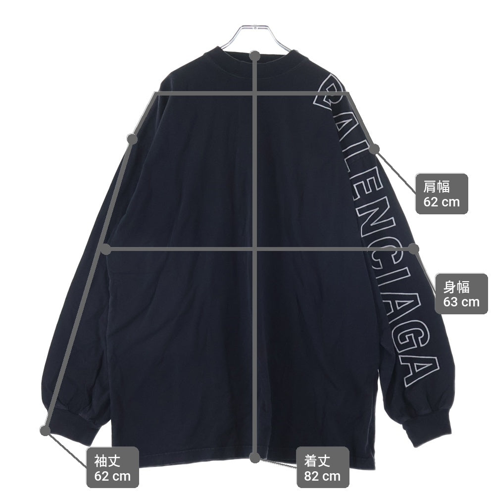 BALENCIAGA(バレンシアガ) ユーズド加工 アームロゴ刺繍 ロングスリーブ 長袖Tシャツ カットソー ブラック 739027