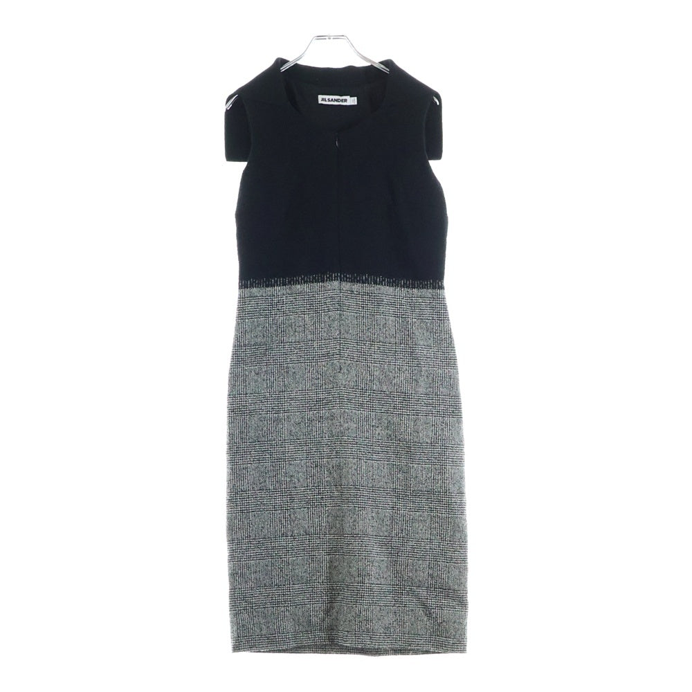 JIL SANDER(ジルサンダー) グレンチェック柄 切り替え ノースリーブ ロング ワンピース ブラック/グレー レディース