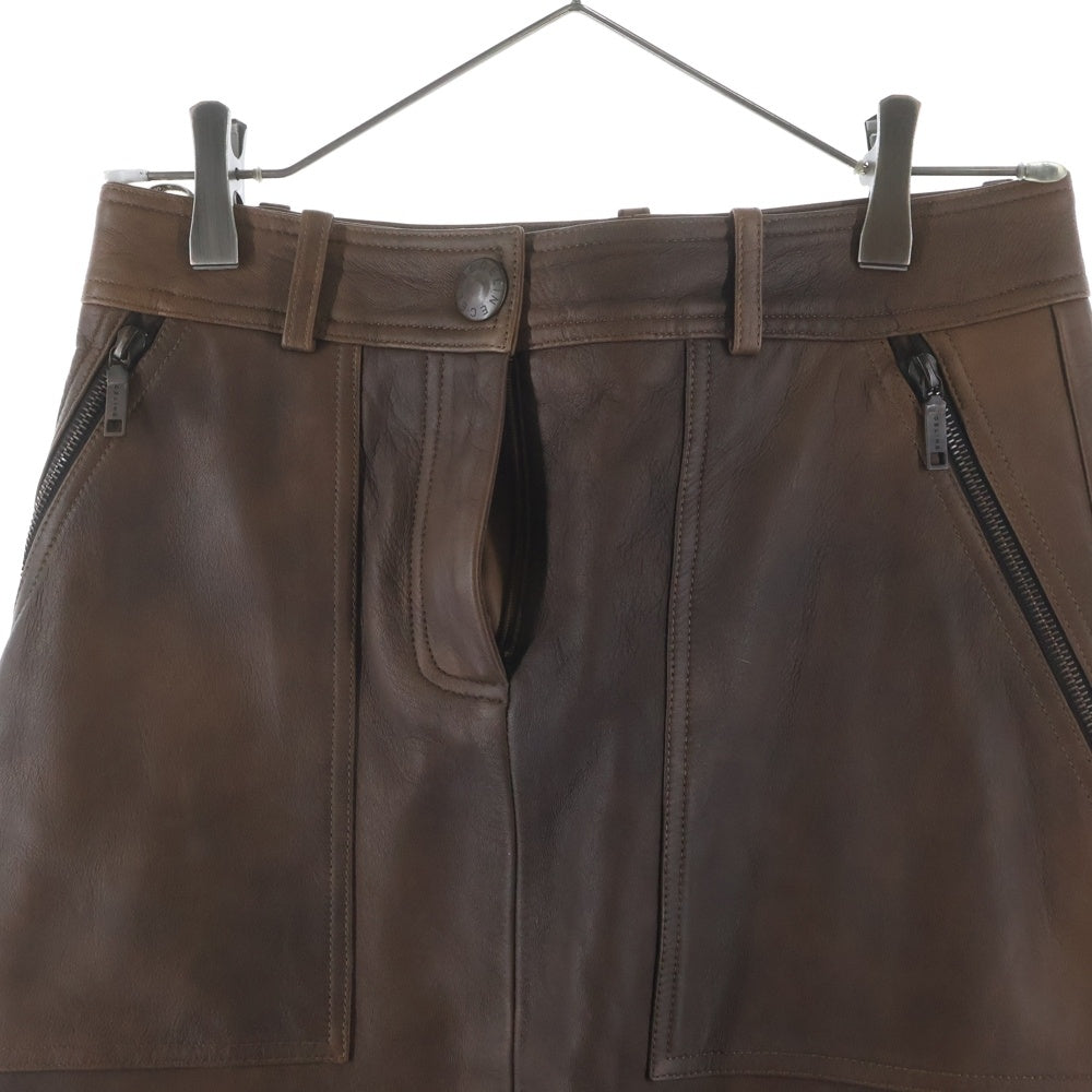 CELINE(セリーヌ) ジップデザイン レザースカート ブラウン レディース