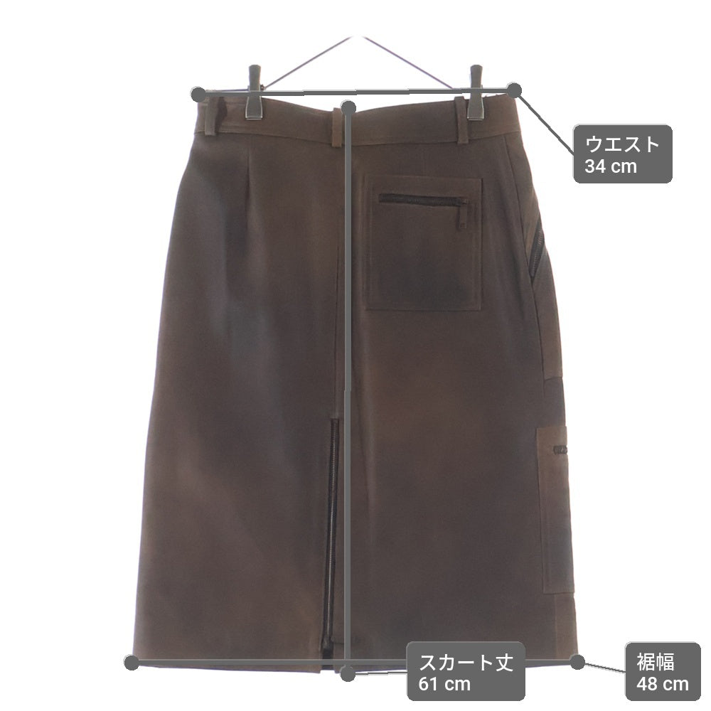 CELINE(セリーヌ) ジップデザイン レザースカート ブラウン レディース