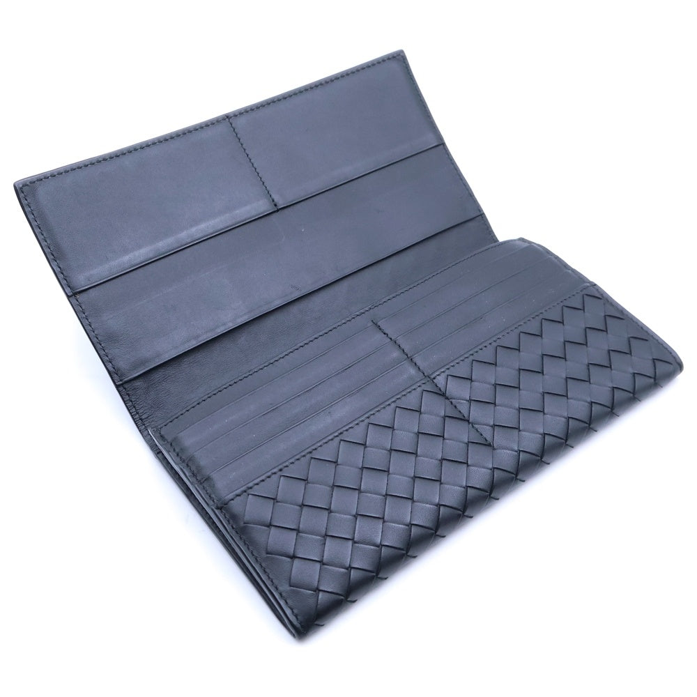 BOTTEGA VENETA(ボッテガヴェネタ) イントレチャート 二つ折り長財布 ロングウォレット カードケース ブラック レザー