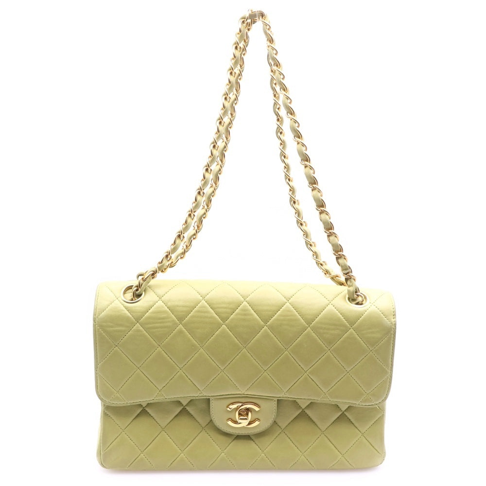CHANEL(シャネル) マトラッセ25 ダブルフェイス Wチェーンショルダーバッグ ハンドバッグ イエローグリーン ラムスキン ゴールド金具 レディース