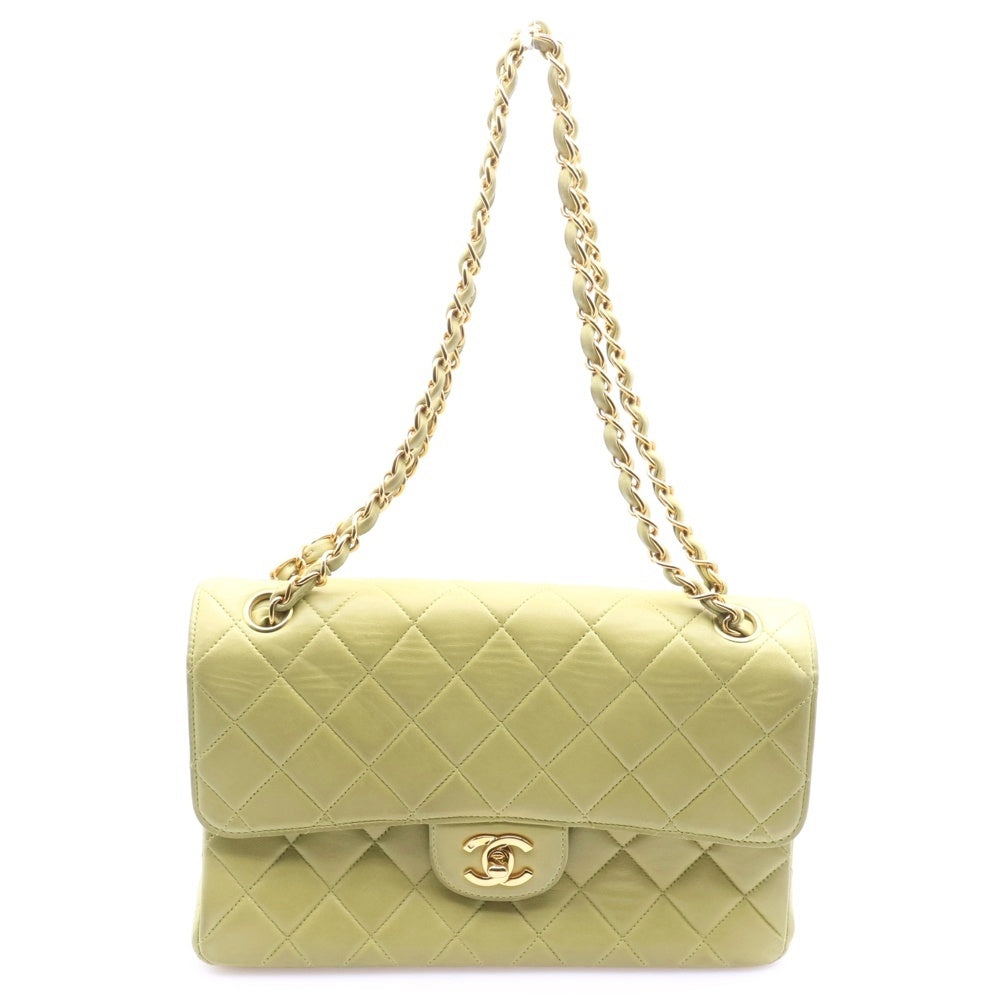 CHANEL(シャネル) マトラッセ25 ダブルフェイス Wチェーンショルダーバッグ ハンドバッグ イエローグリーン ラムスキン ゴールド金具 レディース
