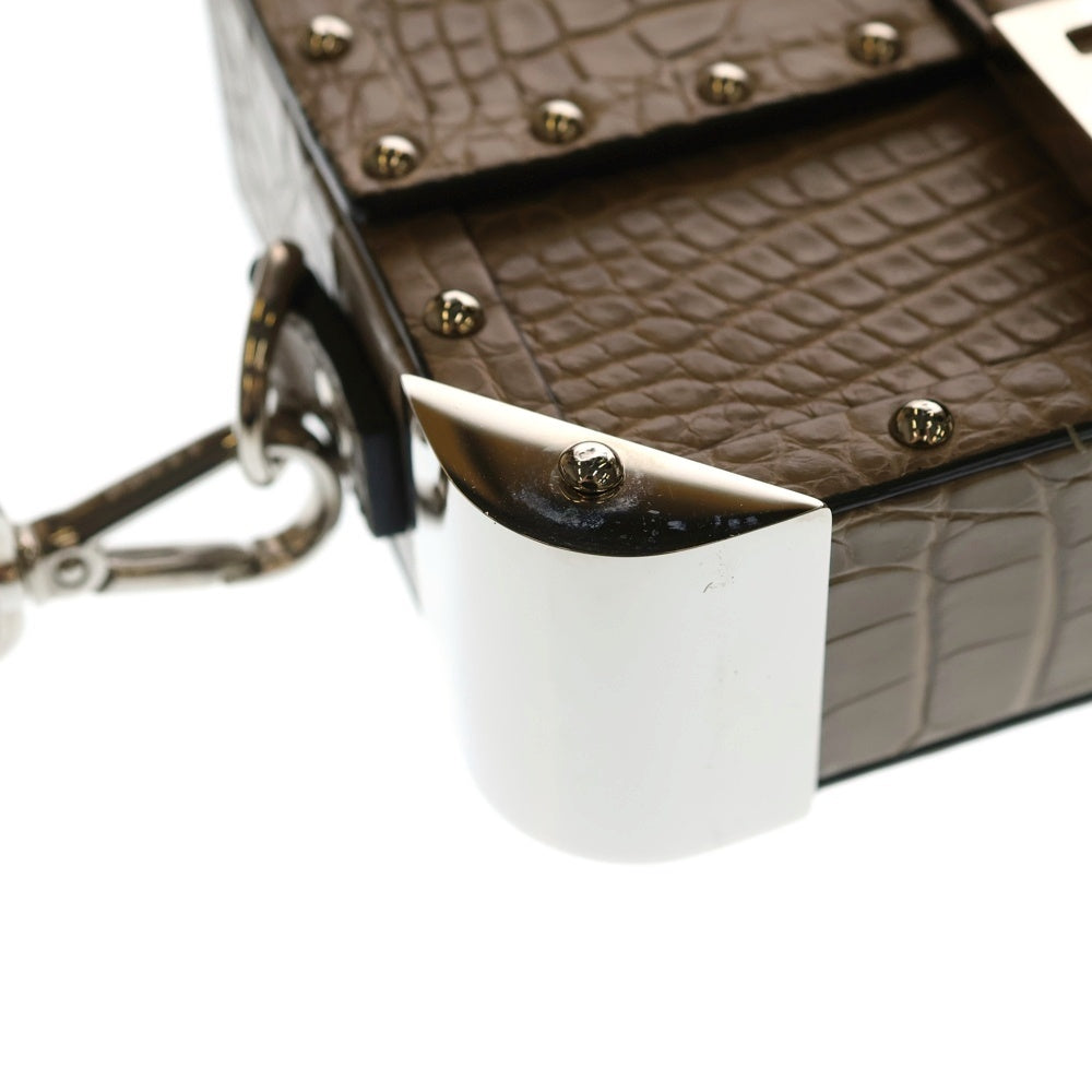 FENDI(フェンディ) バゲットトランクミニ ショルダーバッグ ベージュ グレー クロコ シルバー金具 レディース