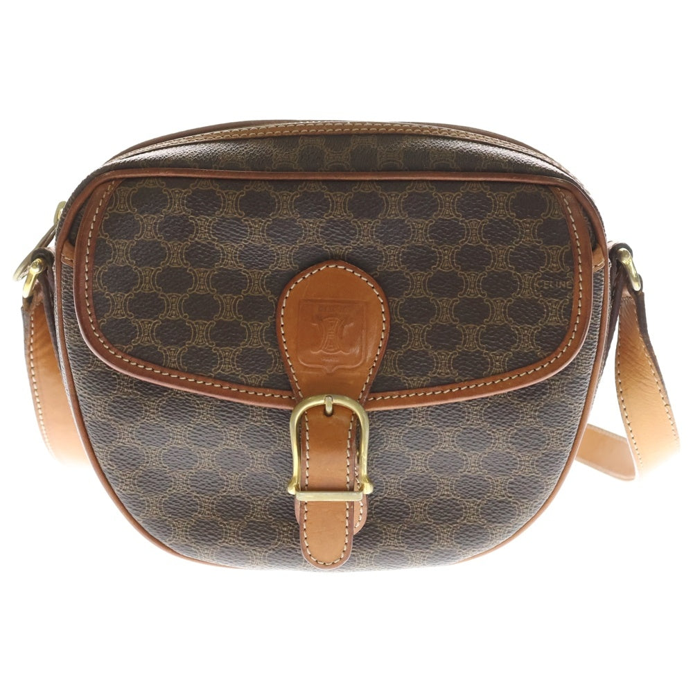 CELINE(セリーヌ) マカダム ショルダーバッグ ミニバッグ ブラウン PVC×レザー ゴールド金具