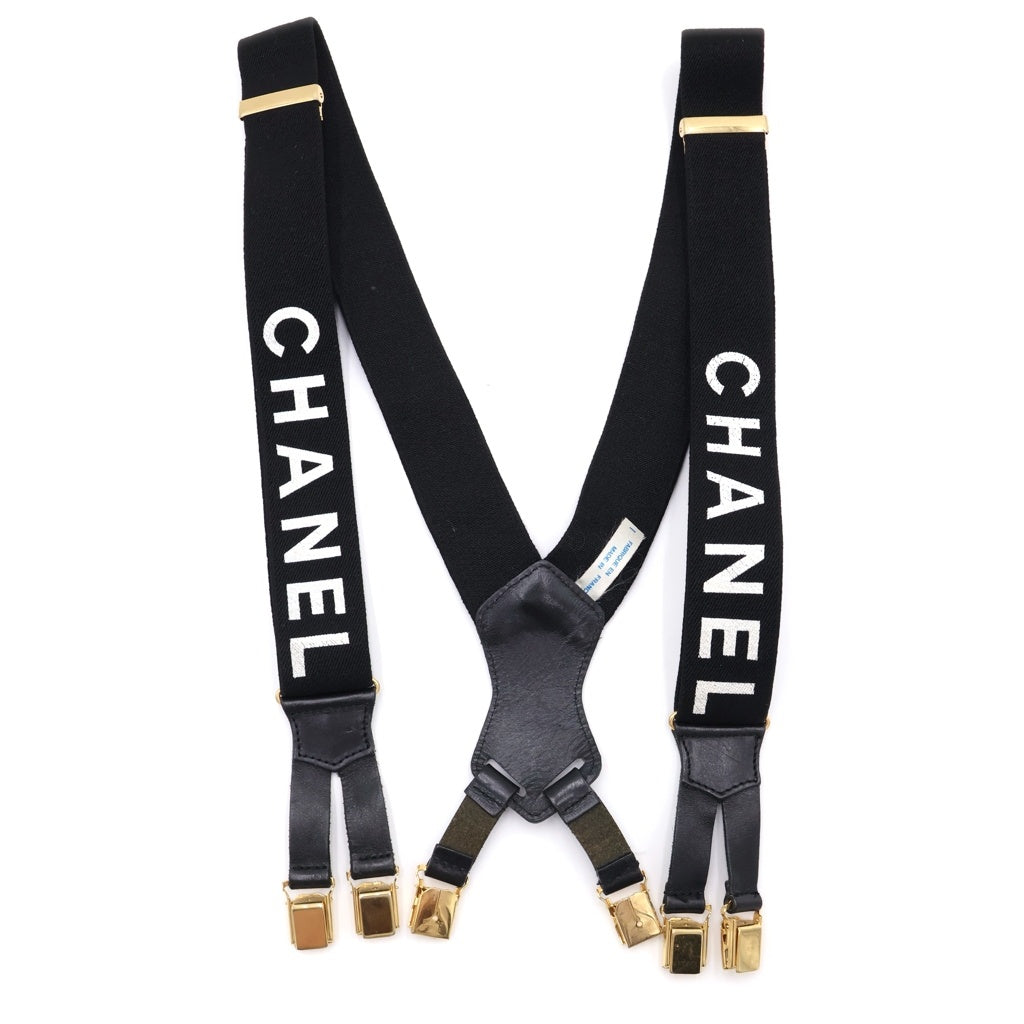 CHANEL(シャネル) ロゴ サスペンダー ブラック ゴールド金具 レディース