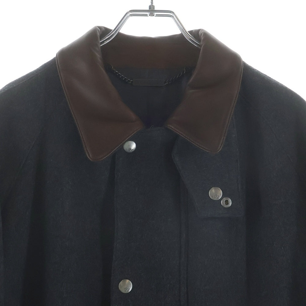 RALPH LAUREN(ラルフローレン) レザー切り替え ウール スナップボタン ジップアップ コート グレー/ブラウン