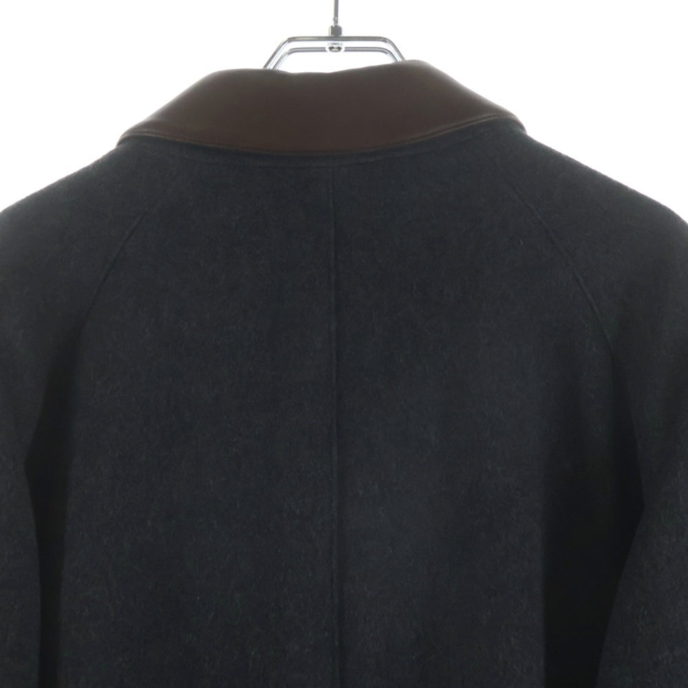 RALPH LAUREN(ラルフローレン) レザー切り替え ウール スナップボタン ジップアップ コート グレー/ブラウン