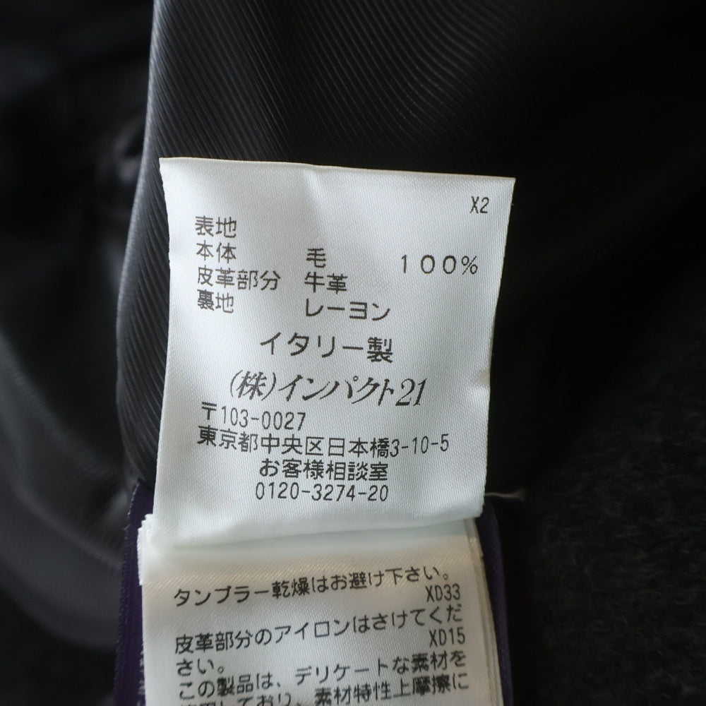 RALPH LAUREN(ラルフローレン) レザー切り替え ウール スナップボタン ジップアップ コート グレー/ブラウン