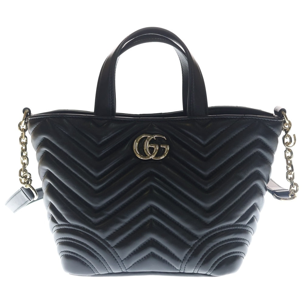 GUCCI(グッチ) GGマーモント スモールトートバッグ ハンドバッグ ショルダーバッグ ブラック レザー 847386 ゴールド金具 レディース