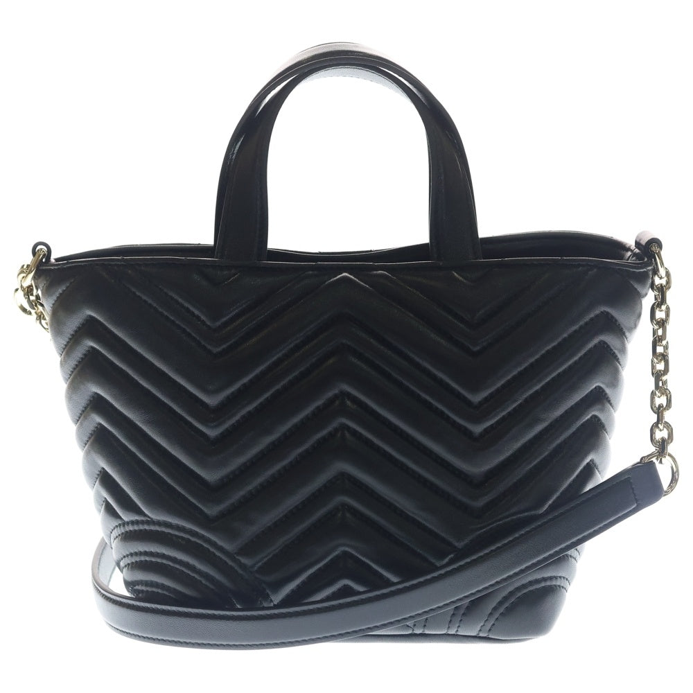 GUCCI(グッチ) GGマーモント スモールトートバッグ ハンドバッグ ショルダーバッグ ブラック レザー 847386 ゴールド金具 レディース