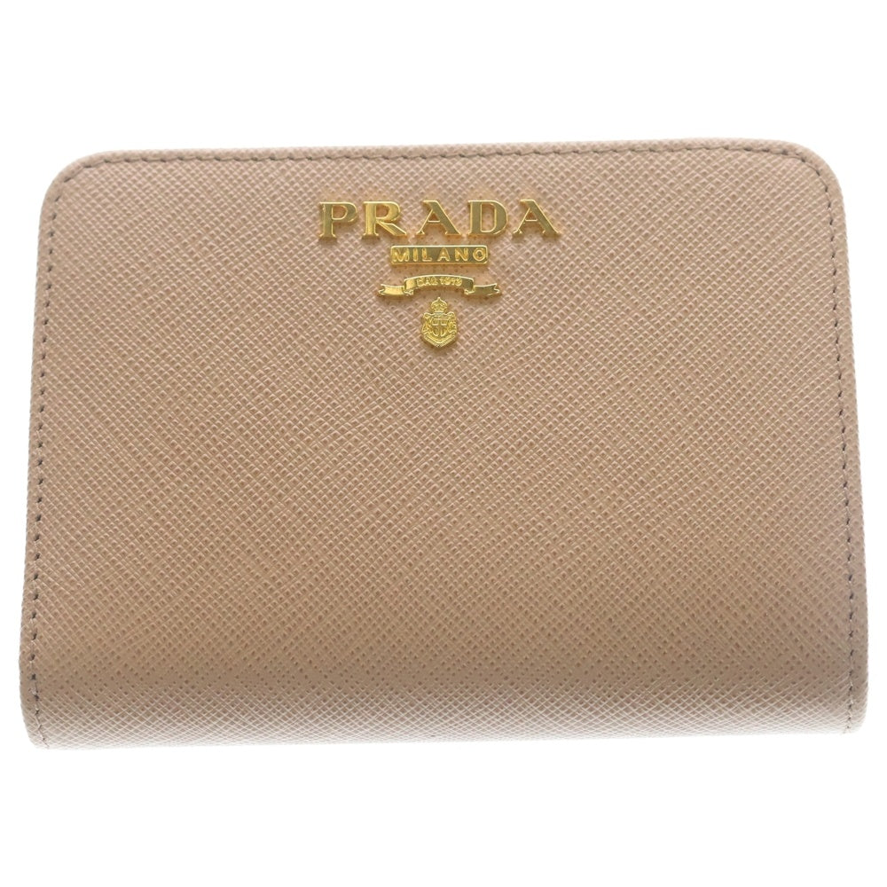 PRADA(プラダ) サフィアーノ コンパクトウォレット 二つ折り財布 コインケース レザー ピンクベージュ 1ML018 ゴールド金具 レディース