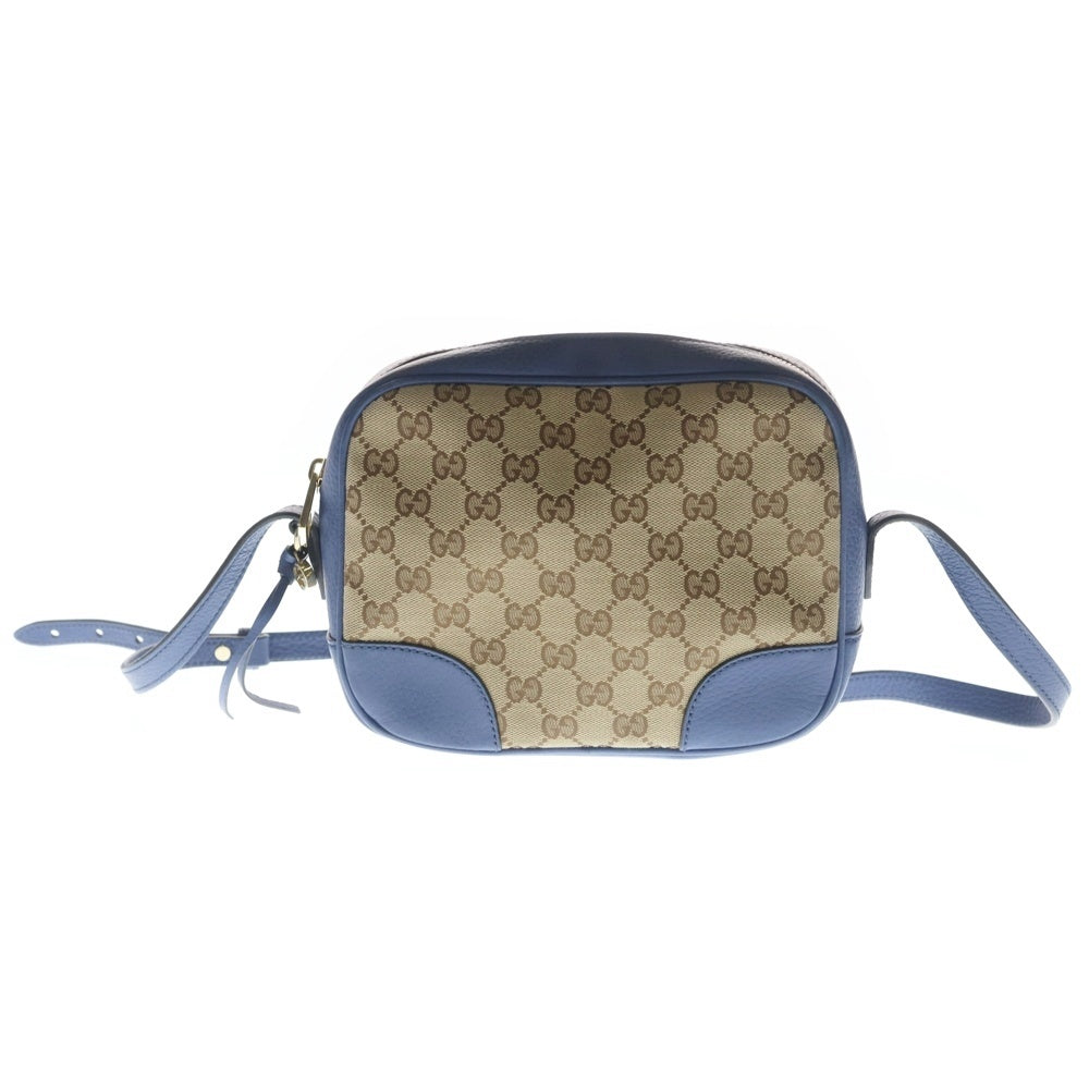 GUCCI(グッチ) GGキャンバス ショルダーバッグ ブルー×ベージュ レザー×キャンパス 449413 ゴールド金具 レディース