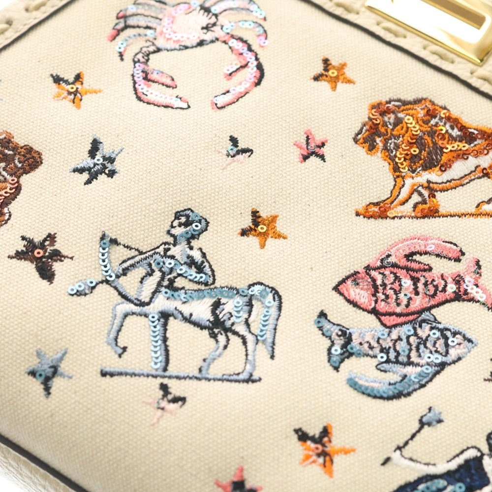 FENDI(フェンディ) ピーカーブー フェンディ アストロロジー ハンドバッグ ショルダーバッグ ホワイト アイボリー レザー×キャンバス ゴールド金具 レディース