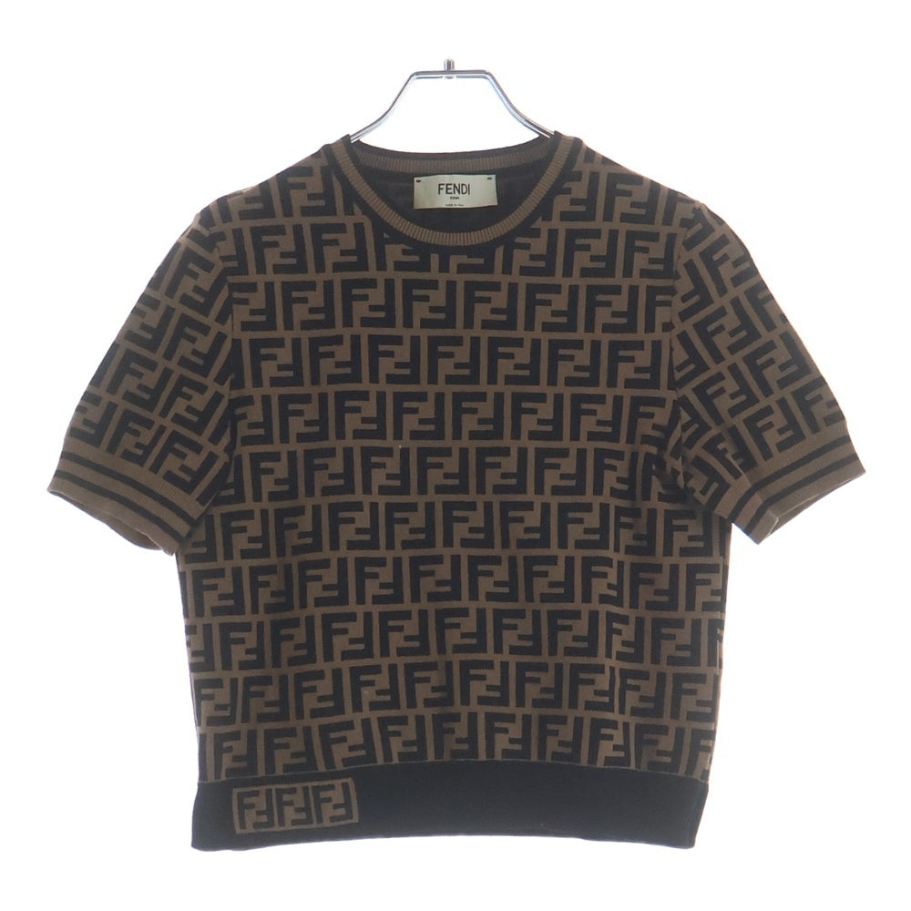 FENDI(フェンディ) ズッカ柄 クルーネック半袖Tシャツ ブラウン レディース
